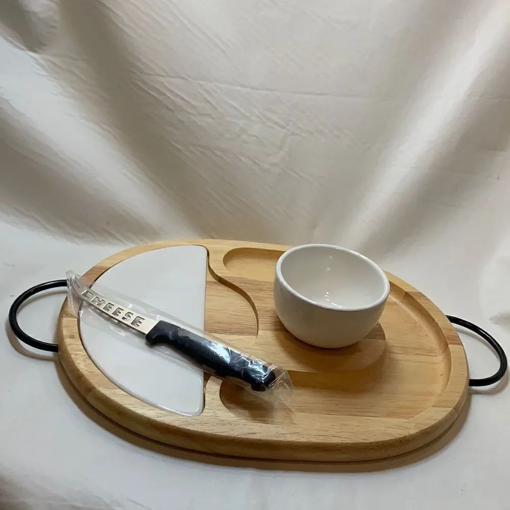 Cheese And Chip Dip Serving Tray With Knife EUC